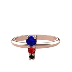 Lab safir, garnet ve siyah zirkon 14 ayar rose altın yüzük