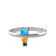 Madga Yüzük - Akuamarin, sitrin ve peridot 8 ayar beyaz altın yüzük #1ezl01r