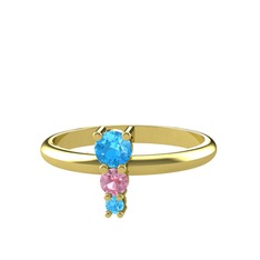 Akuamarin ve pembe kuvars 18 ayar altın yüzük