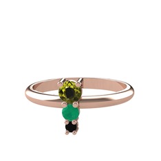 Peridot, kök zümrüt ve siyah zirkon 14 ayar rose altın yüzük