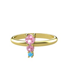 Pembe kuvars ve akuamarin 18 ayar altın yüzük