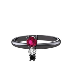 Madga Yüzük - Rodolit garnet, beyaz zirkon ve siyah zirkon 925 ayar siyah rodyum kaplama gümüş yüzük #1fdcc3p
