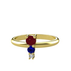 Kök yakut, lab safir ve swarovski 14 ayar altın yüzük