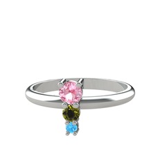 Madga Yüzük - Pembe kuvars, peridot ve akuamarin 14 ayar beyaz altın yüzük #1fj3k5l