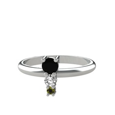 Siyah zirkon, swarovski ve peridot 18 ayar beyaz altın yüzük