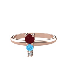 Madga Yüzük - Kök yakut, akuamarin ve swarovski 18 ayar rose altın yüzük #1fs7pxh