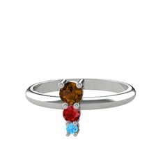 Madga Yüzük - Dumanlı kuvars, garnet ve akuamarin 925 ayar gümüş yüzük #1ftyhdo