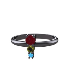 Madga Yüzük - Kök yakut, peridot ve akuamarin 925 ayar siyah rodyum kaplama gümüş yüzük #1ftyqt4