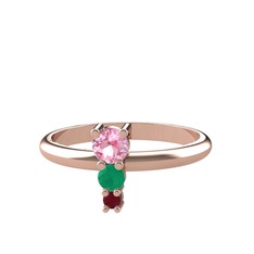 Madga Yüzük - Pembe kuvars, kök zümrüt ve kök yakut 8 ayar rose altın yüzük #1g1z1cl