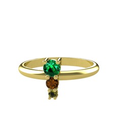 Madga Yüzük - Yeşil kuvars, dumanlı kuvars ve peridot 18 ayar altın yüzük #1g38545