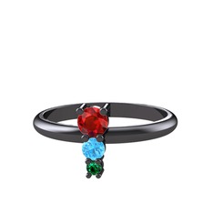 Garnet, akuamarin ve yeşil kuvars 925 ayar siyah rodyum kaplama gümüş yüzük