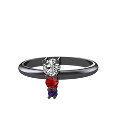 Madga Yüzük - Swarovski, garnet ve ametist 925 ayar siyah rodyum kaplama gümüş yüzük #1g5efva