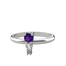 Madga Yüzük - Ametist, swarovski ve pırlanta 14 ayar beyaz altın yüzük (0.036 karat) #1g5qckx