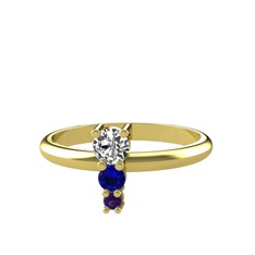 Swarovski, lab safir ve ametist 18 ayar altın yüzük