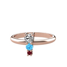 Swarovski, akuamarin ve kök yakut 18 ayar rose altın yüzük