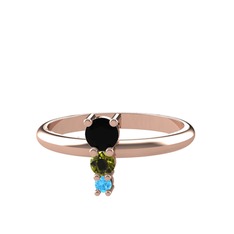 Madga Yüzük - Siyah zirkon, peridot ve akuamarin 14 ayar rose altın yüzük #1gm0w36