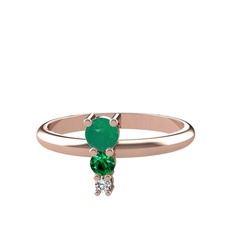 Kök zümrüt, yeşil kuvars ve swarovski 14 ayar rose altın yüzük