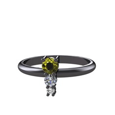 Madga Yüzük - Peridot, pırlanta ve swarovski 925 ayar siyah rodyum kaplama gümüş yüzük (0.11 karat) #1gty4w