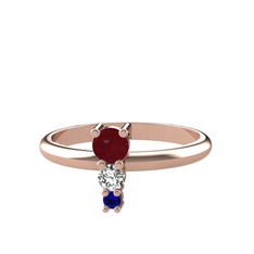 Madga Yüzük - Kök yakut, beyaz zirkon ve lab safir 18 ayar rose altın yüzük #1gz3aly