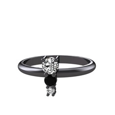 Madga Yüzük - Beyaz zirkon, siyah zirkon ve swarovski 925 ayar siyah rodyum kaplama gümüş yüzük #1ha2db1