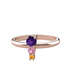 Ametist, pembe kuvars ve sitrin 925 ayar rose altın kaplama gümüş yüzük