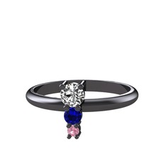 Madga Yüzük - Swarovski, lab safir ve pembe kuvars 925 ayar siyah rodyum kaplama gümüş yüzük #1hlstex