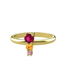 Madga Yüzük - Rodolit garnet, sitrin ve pembe kuvars 8 ayar altın yüzük #1hw6smh