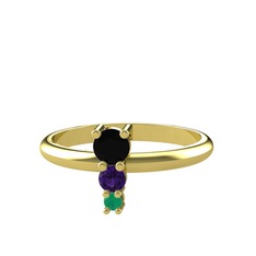Madga Yüzük - Siyah zirkon, ametist ve kök zümrüt 8 ayar altın yüzük #1i2b7d5