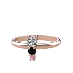 Madga Yüzük - Swarovski, siyah zirkon ve pembe kuvars 18 ayar rose altın yüzük #1i32p54