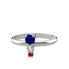 Lab safir, swarovski ve garnet 14 ayar beyaz altın yüzük