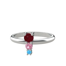 Madga Yüzük - Kök yakut, pembe kuvars ve akuamarin 14 ayar beyaz altın yüzük #1iayp70