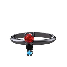 Madga Yüzük - Garnet, siyah zirkon ve akuamarin 925 ayar siyah rodyum kaplama gümüş yüzük #1im37cc