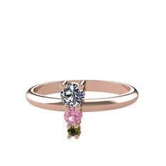Madga Yüzük - Pırlanta, pembe kuvars ve peridot 18 ayar rose altın yüzük (0.18 karat) #1jlr9pd