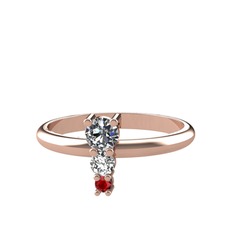Pırlanta, swarovski ve garnet 8 ayar rose altın yüzük (0.18 karat)
