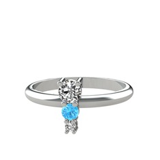 Madga Yüzük - Beyaz zirkon, akuamarin ve swarovski 8 ayar beyaz altın yüzük #1jtkhra