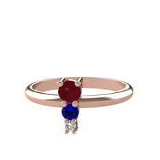 Kök yakut, lab safir ve swarovski 925 ayar rose altın kaplama gümüş yüzük