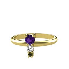 Madga Yüzük - Ametist, swarovski ve peridot 925 ayar altın kaplama gümüş yüzük #1jw32x0