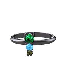 Madga Yüzük - Yeşil kuvars, akuamarin ve peridot 925 ayar siyah rodyum kaplama gümüş yüzük #1jwnrlm