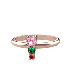 Pembe kuvars, yeşil kuvars ve garnet 8 ayar rose altın yüzük