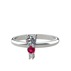 Pırlanta, rodolit garnet ve swarovski 8 ayar beyaz altın yüzük (0.18 karat)