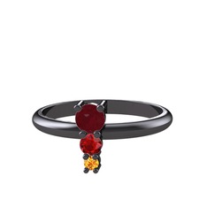 Madga Yüzük - Kök yakut, garnet ve sitrin 925 ayar siyah rodyum kaplama gümüş yüzük #1k27wk9