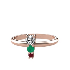 Beyaz zirkon, kök zümrüt ve kök yakut 925 ayar rose altın kaplama gümüş yüzük