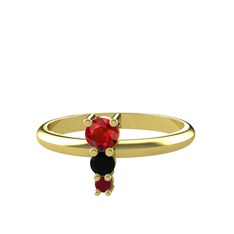 Garnet, siyah zirkon ve kök yakut 18 ayar altın yüzük