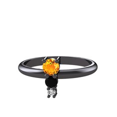 Madga Yüzük - Sitrin, siyah zirkon ve swarovski 925 ayar siyah rodyum kaplama gümüş yüzük #1kfaify