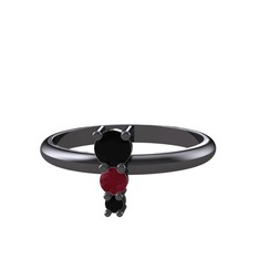 Madga Yüzük - Siyah zirkon ve kök yakut 925 ayar siyah rodyum kaplama gümüş yüzük #1kfcukp