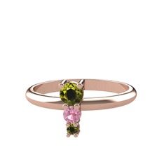 Madga Yüzük - Peridot ve pembe kuvars 14 ayar rose altın yüzük #1kju38a