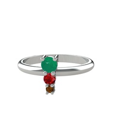 Madga Yüzük - Kök zümrüt, garnet ve dumanlı kuvars 18 ayar beyaz altın yüzük #1ko2cr1