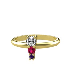 Swarovski, rodolit garnet ve ametist 18 ayar altın yüzük