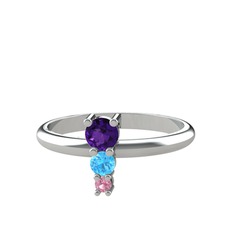 Madga Yüzük - Ametist, akuamarin ve pembe kuvars 18 ayar beyaz altın yüzük #1ku60r3