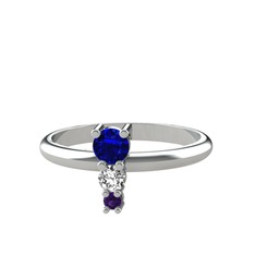 Lab safir, swarovski ve ametist 8 ayar beyaz altın yüzük